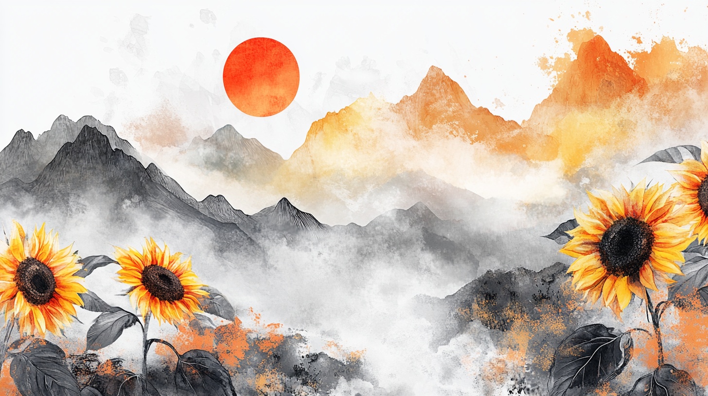 日出群山间葵花绽放