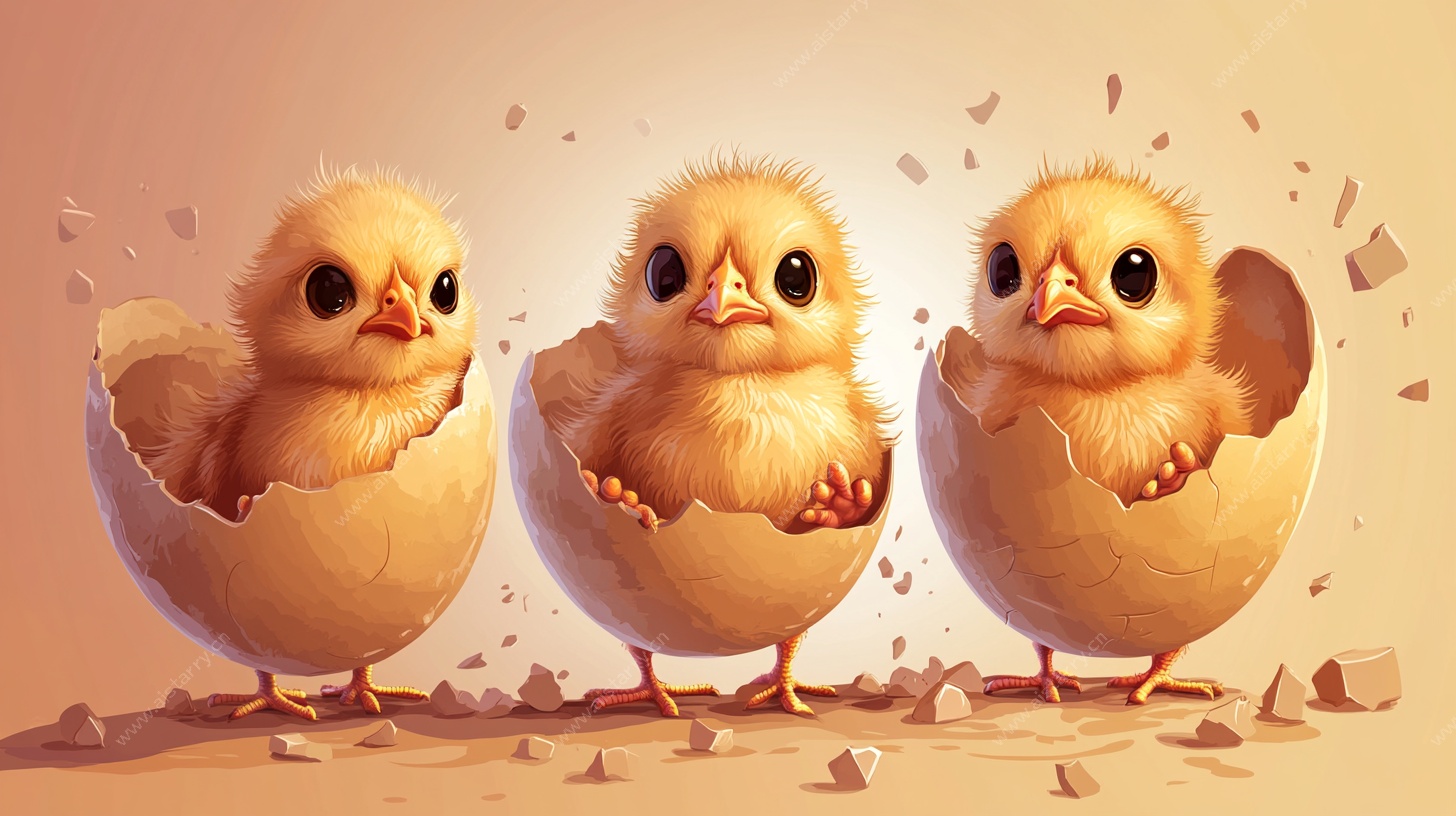 三只破壳而出的萌小鸡