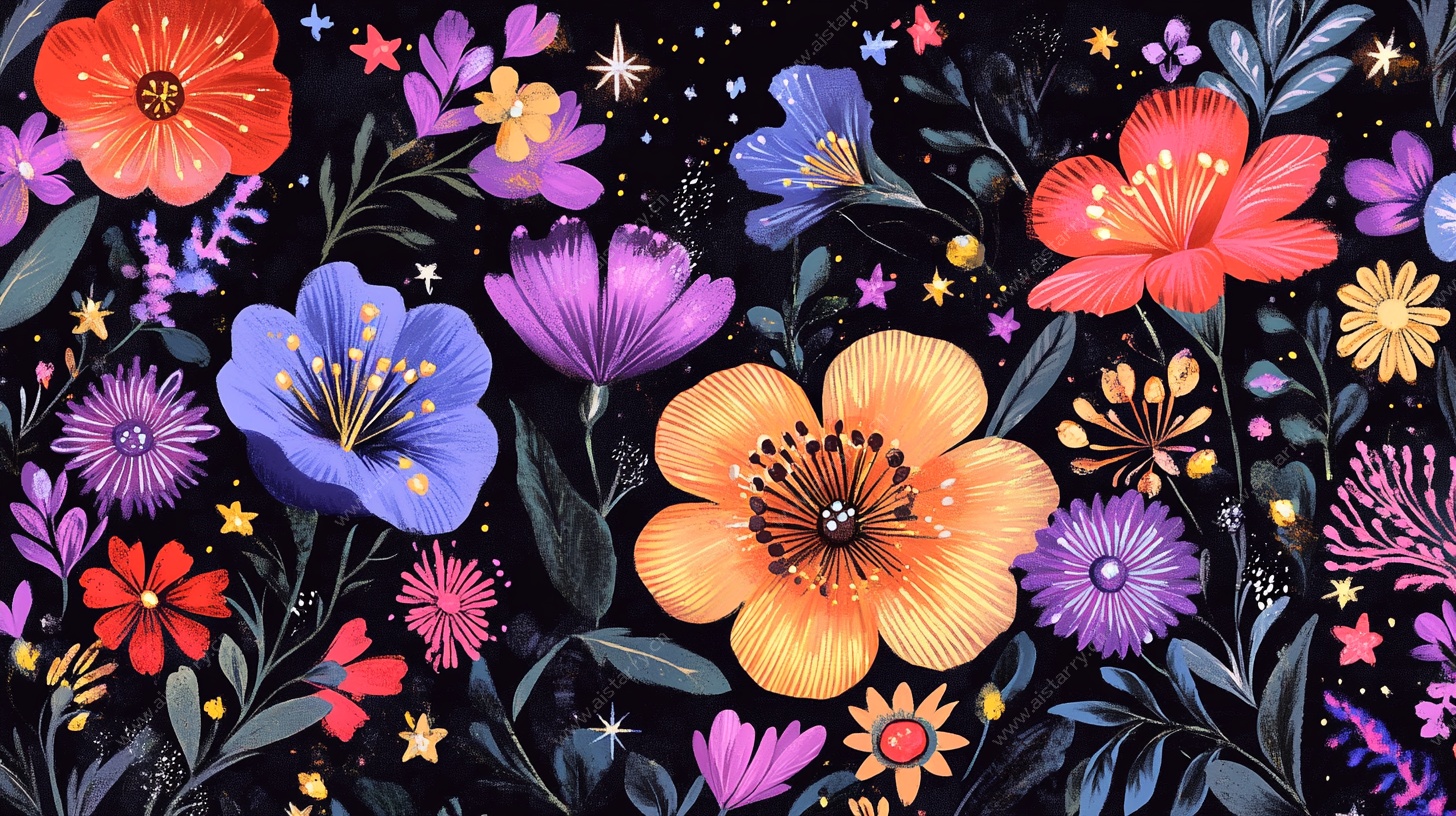 缤纷花卉夜之绘景