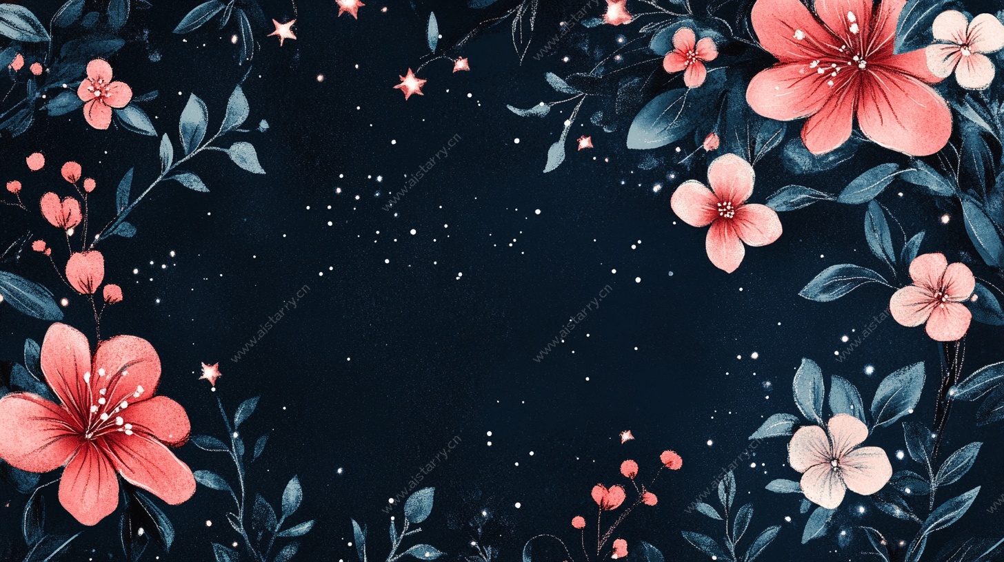 夜空中的花卉梦幻边框