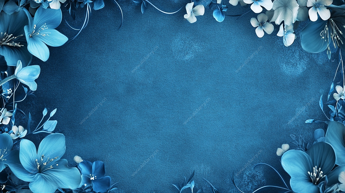 蓝调花卉边框背景图
