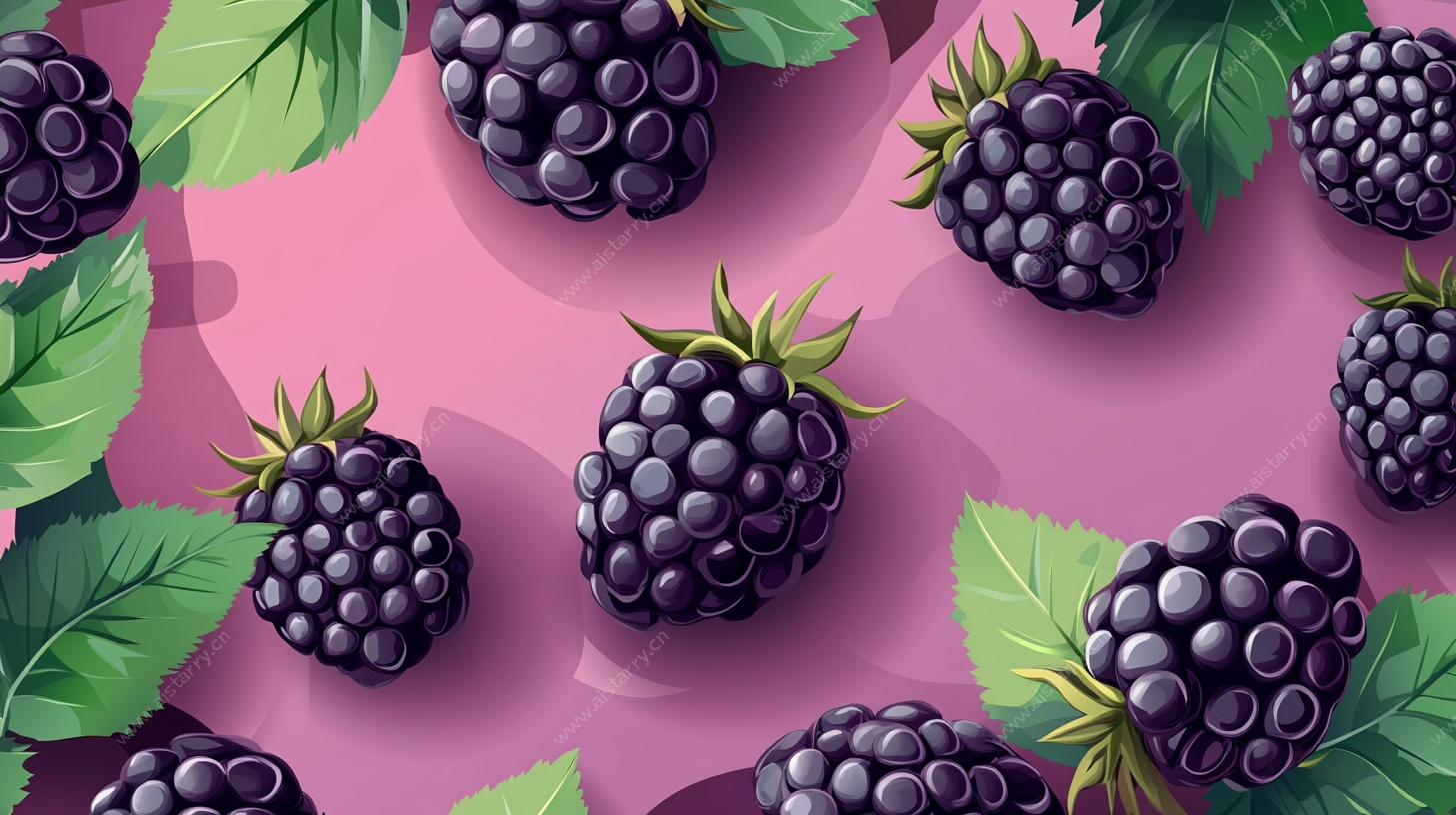 黑莓绿叶粉色背景图案