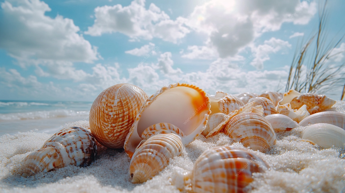 海滩上的多彩贝壳景观