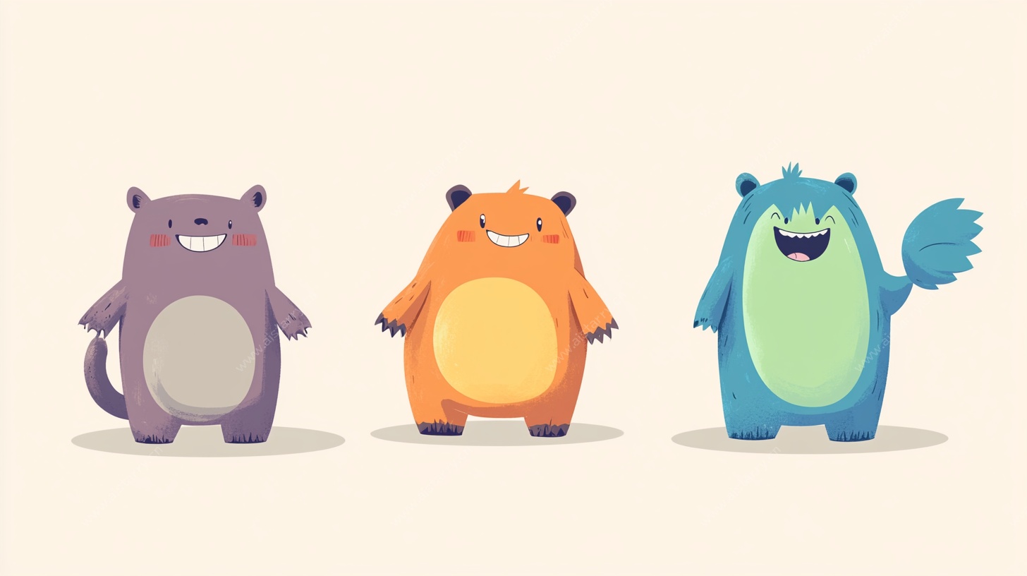 三只可爱卡通小怪兽