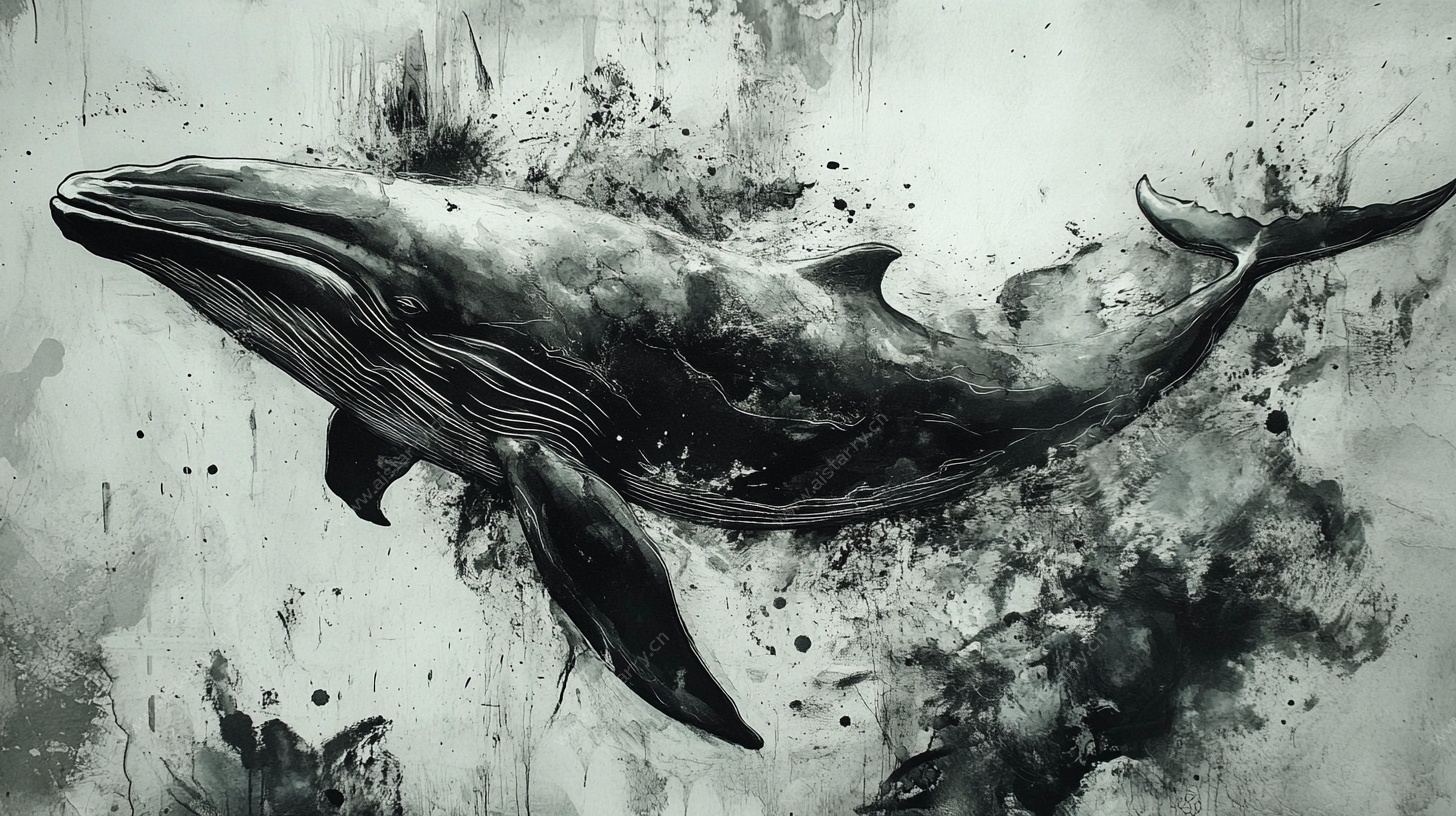 水墨风格鲸鱼艺术插画