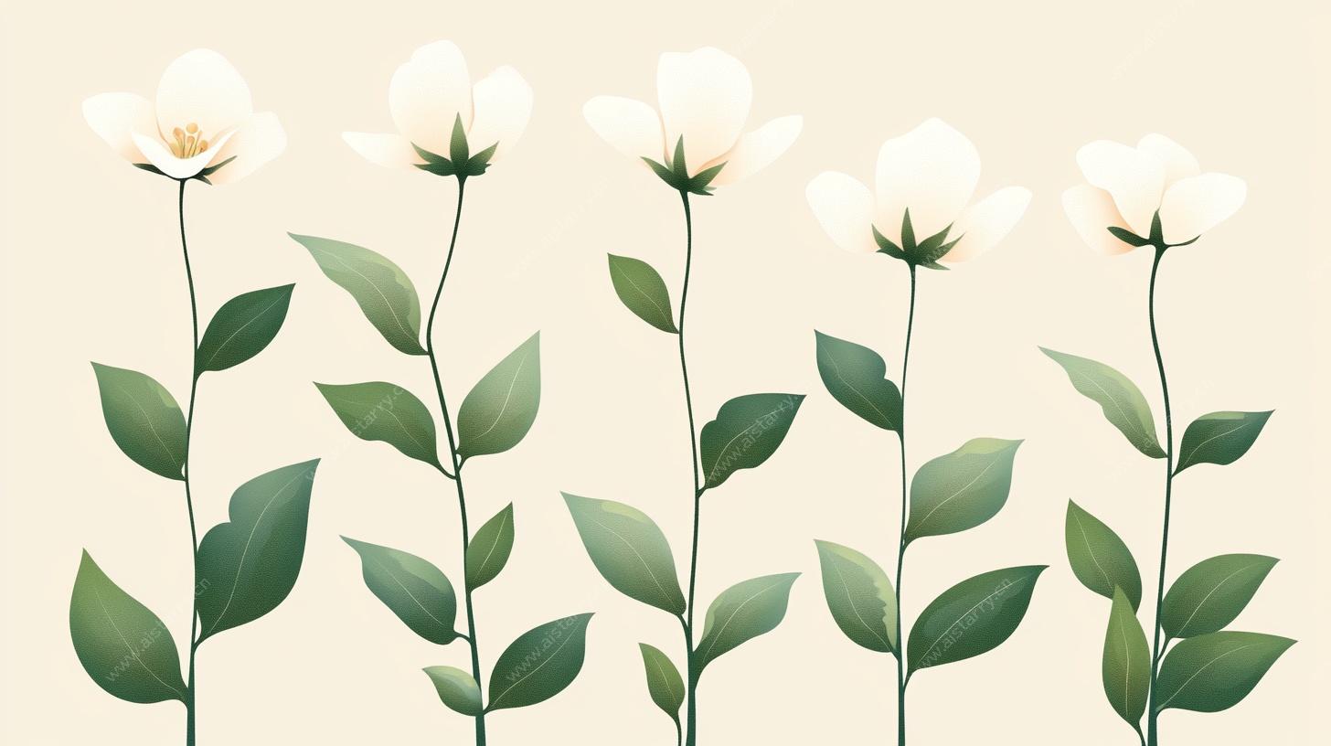 清新白花绿植插画