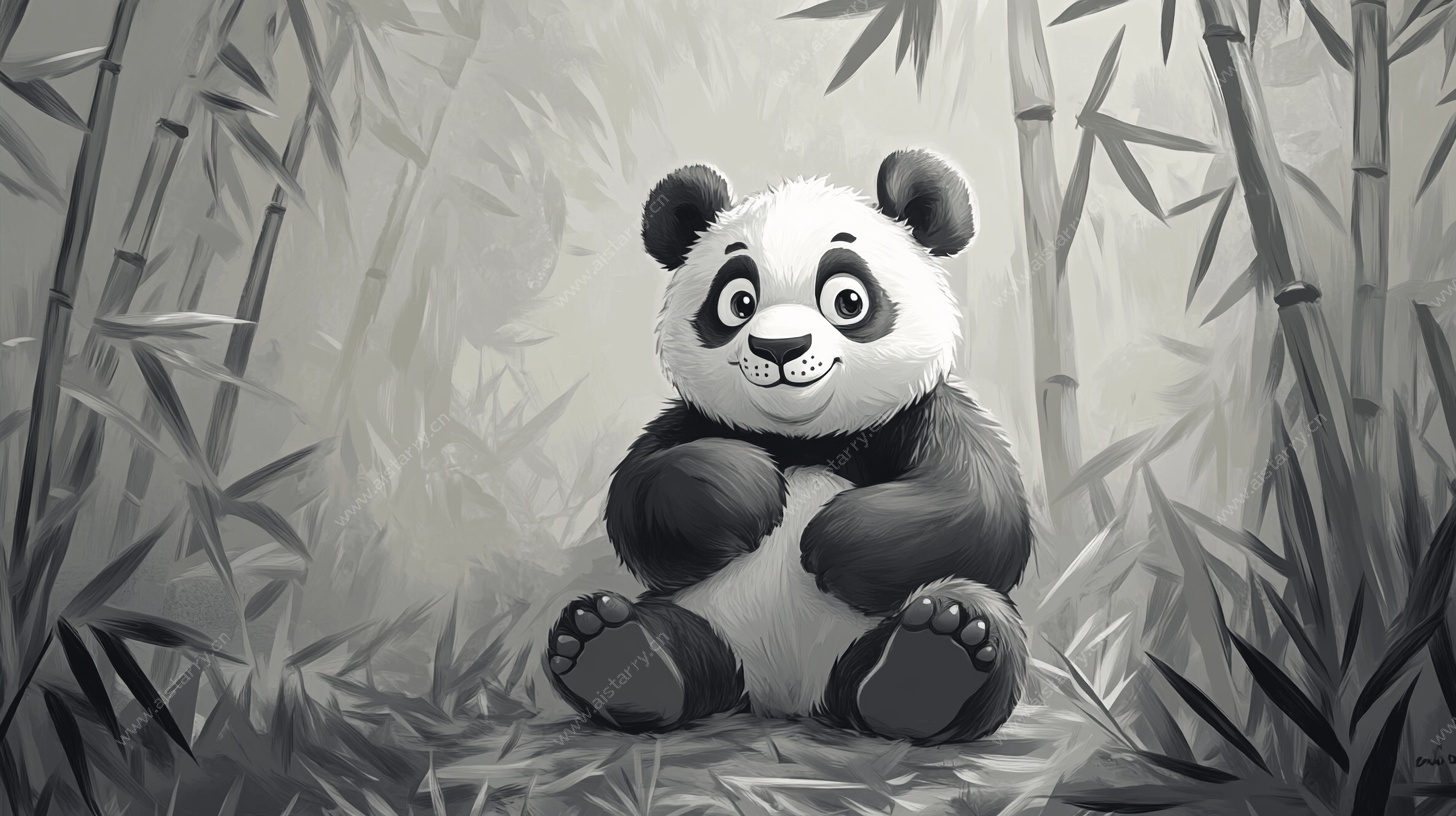 可爱熊猫坐于竹林间