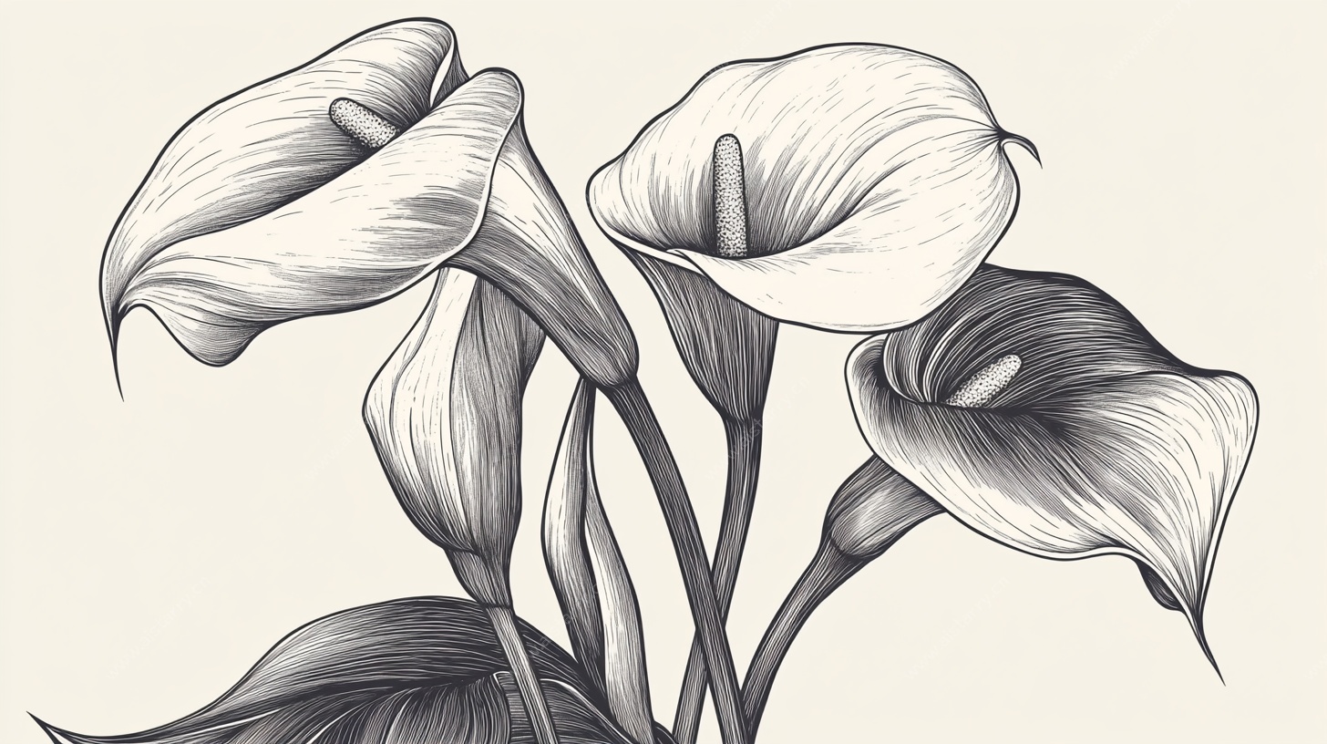 黑白马蹄莲插画