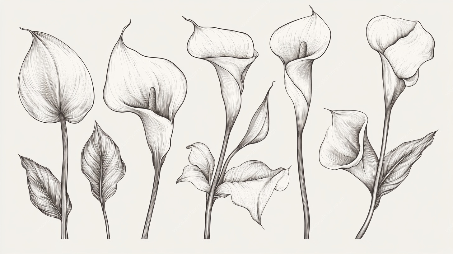 黑白马蹄莲植物线稿图