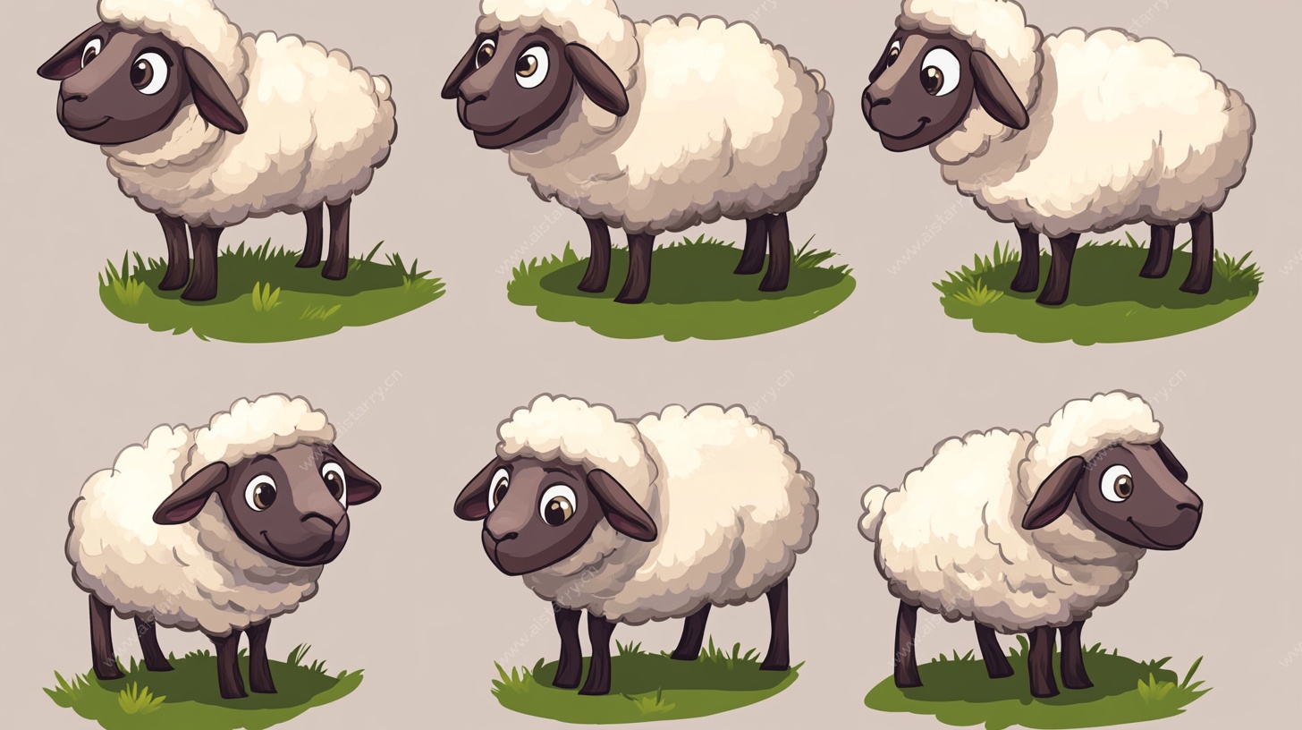 可爱绵羊多角度插画