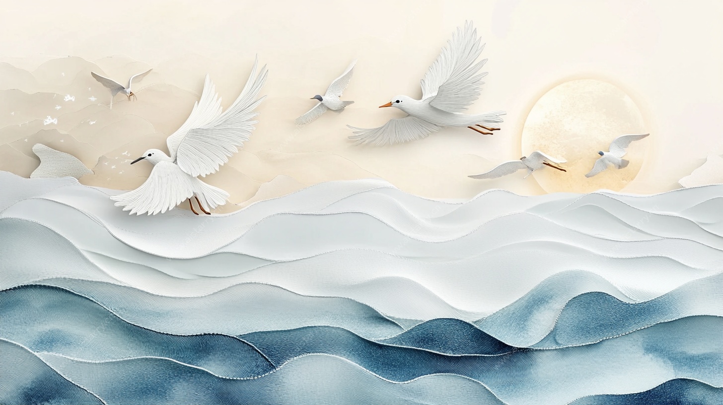 纸艺飞鸟跃于浪尖之上