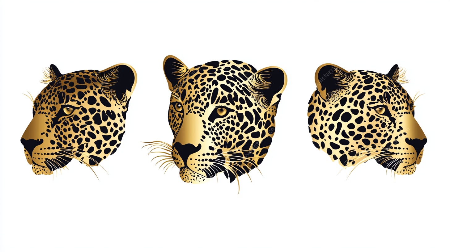 三只猎豹头插画艺术作品