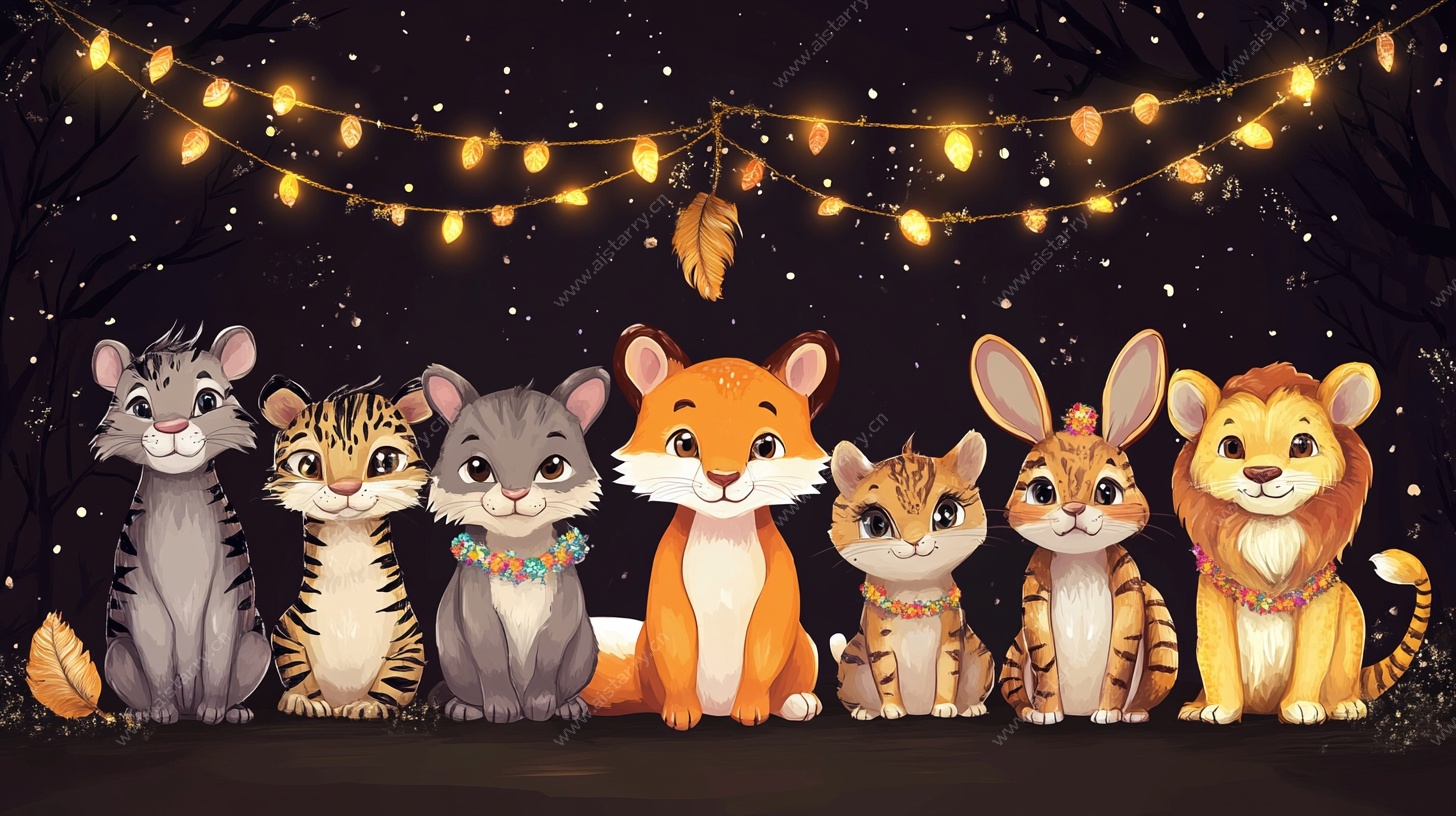 可爱动物排排坐夜灯相伴