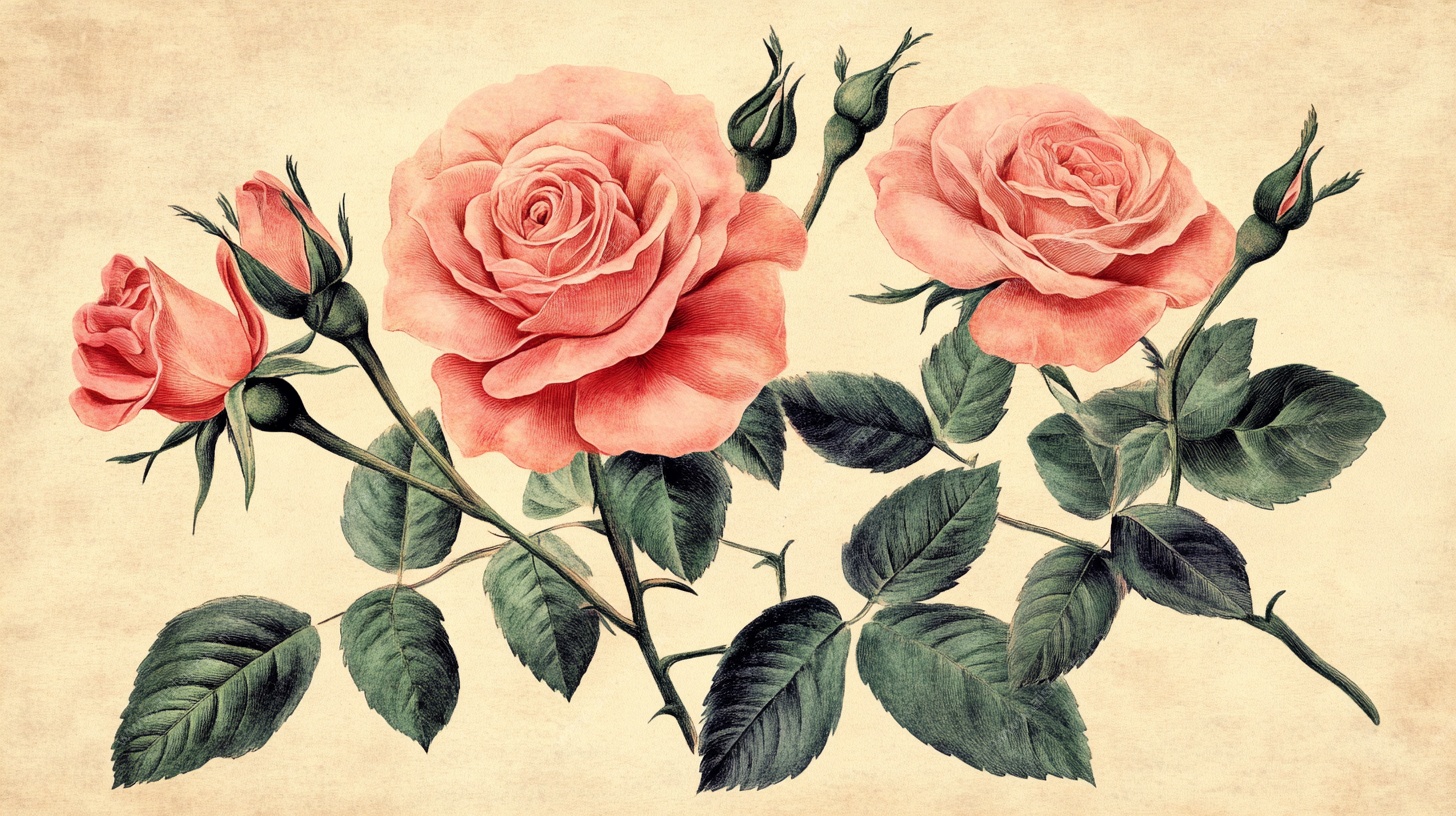 复古风粉色玫瑰插画