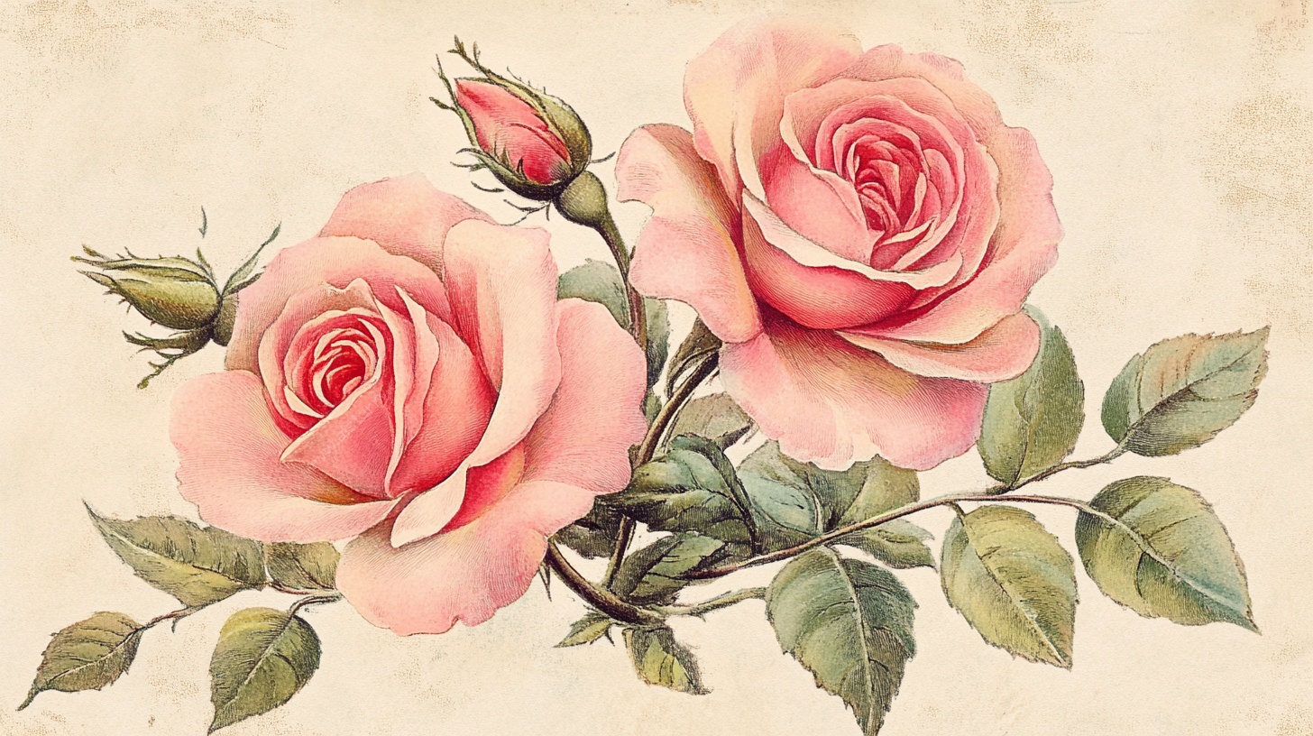 复古风粉色玫瑰插画