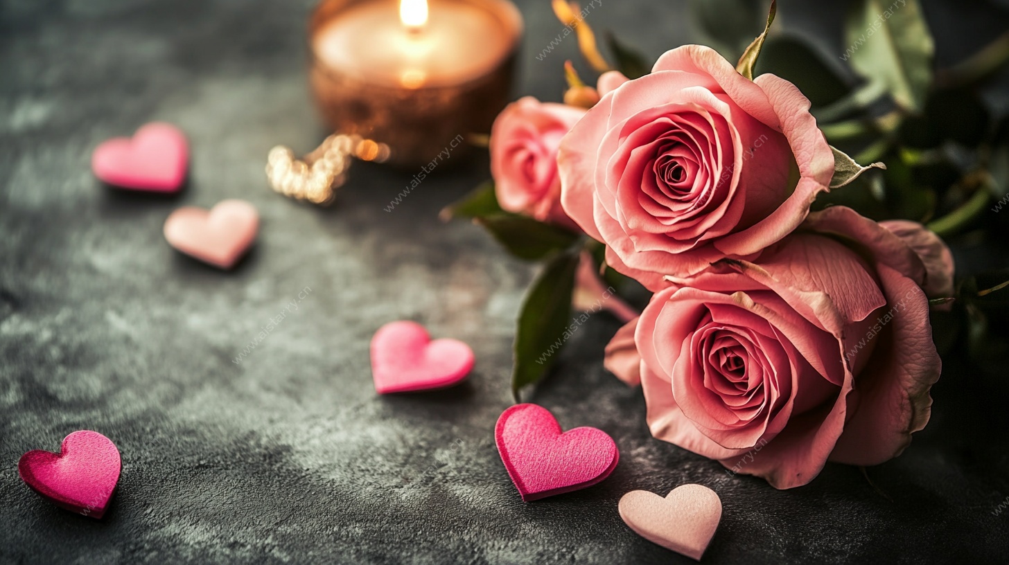 粉色玫瑰与爱心浪漫组合