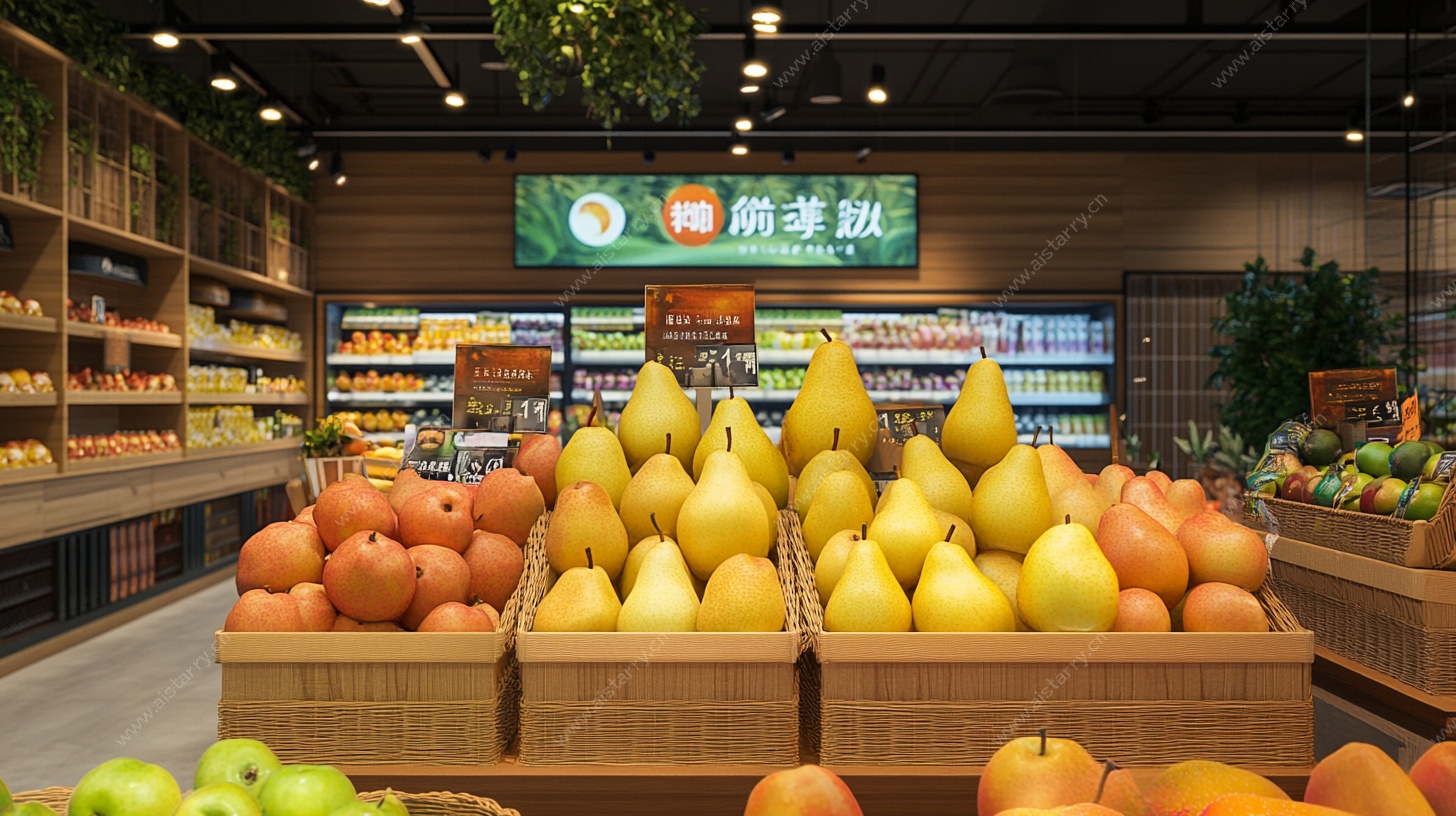 超市内新鲜水果陈列场景