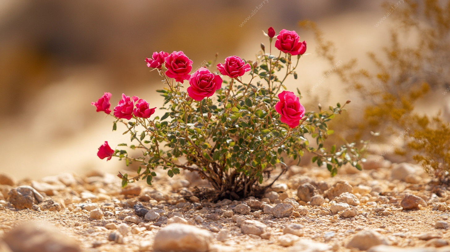 沙漠中的艳丽红玫瑰
