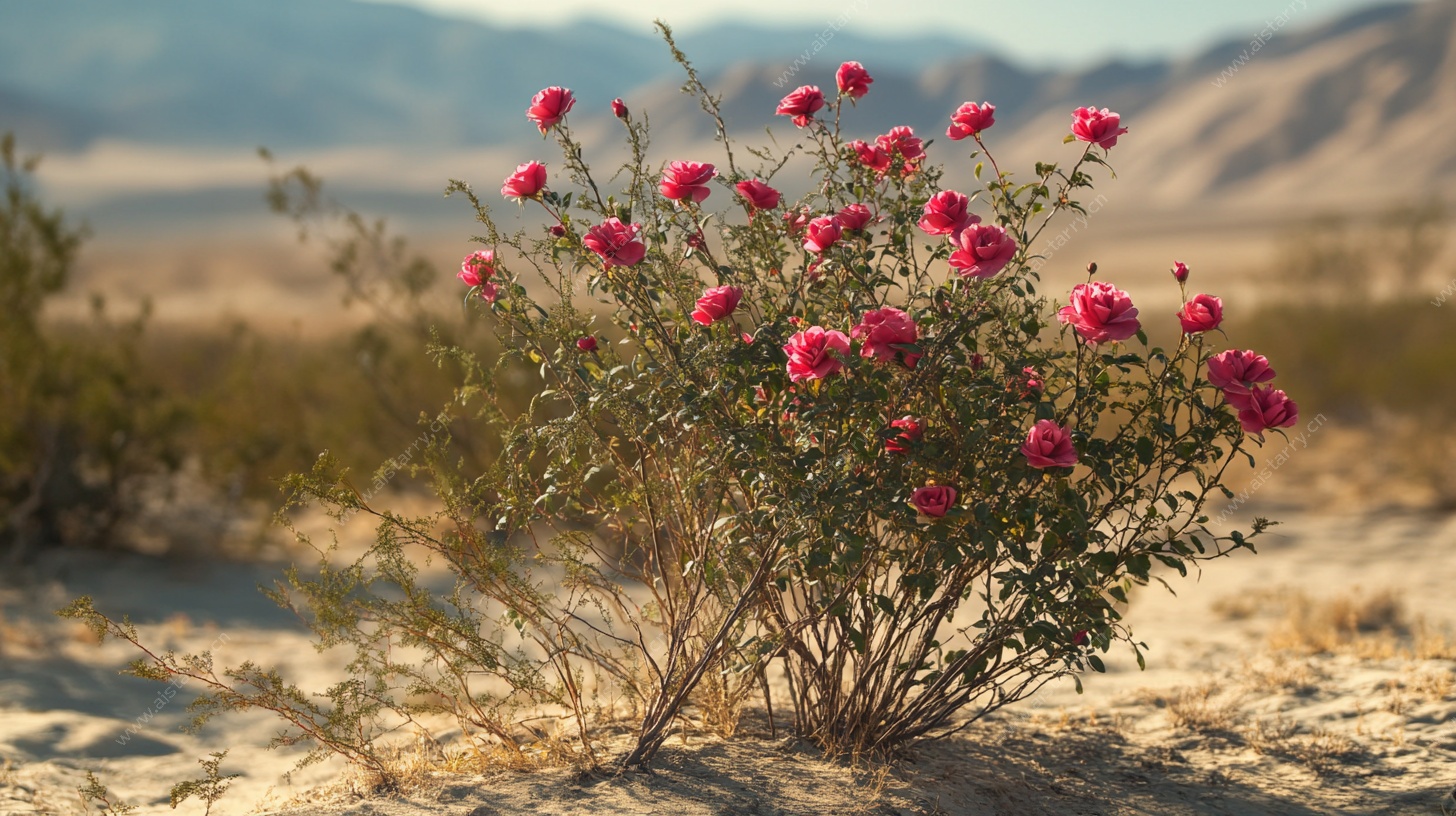 沙漠中的艳丽玫瑰花丛