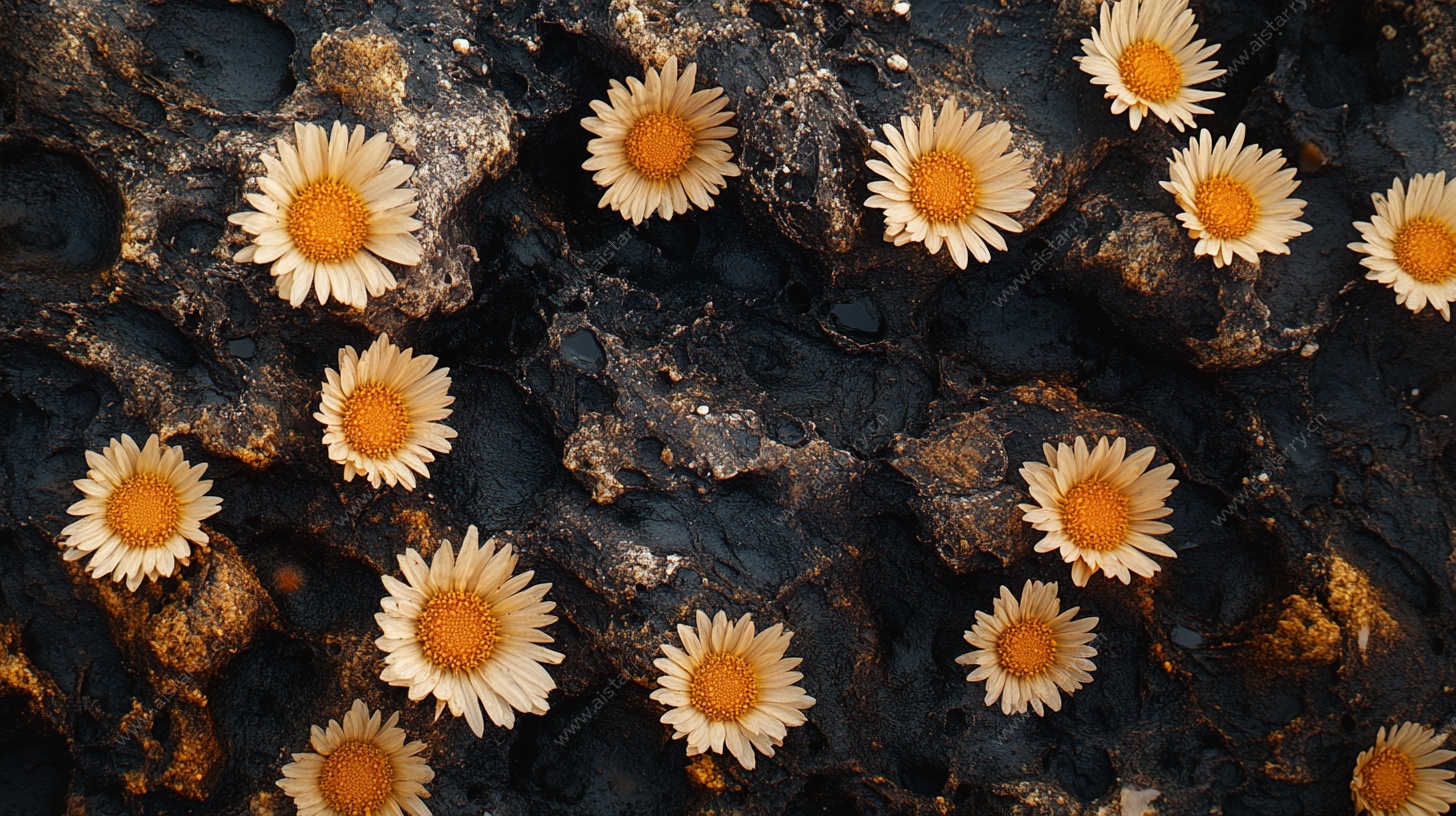 雏菊绽放于斑驳背景中