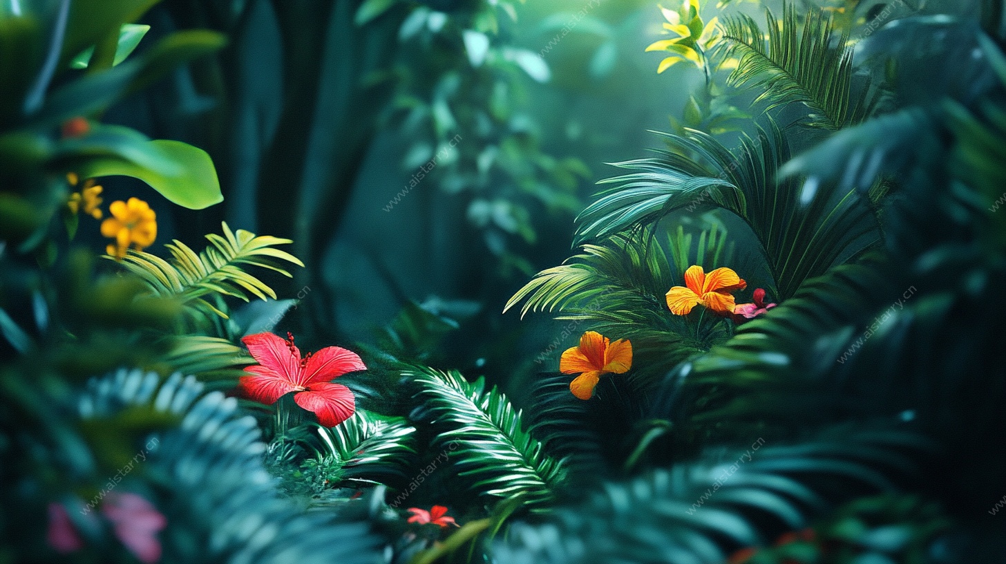 热带雨林花卉景观图