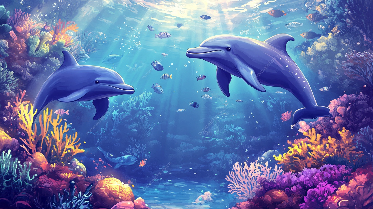 梦幻海底的海豚共舞