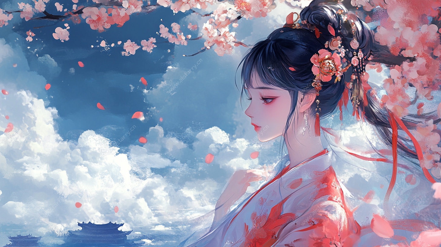 古风佳人赏烂漫樱花