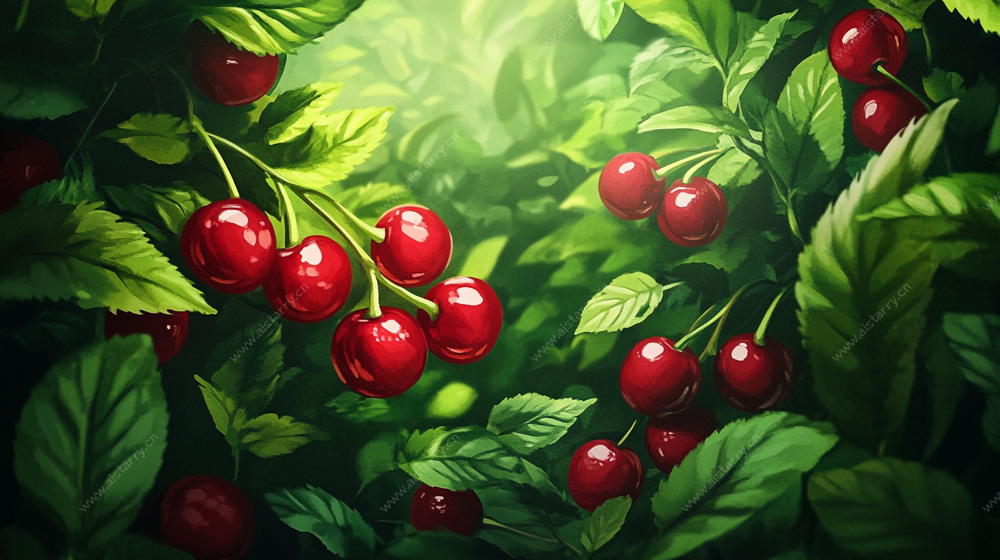 枝头红樱桃 绿叶相映衬