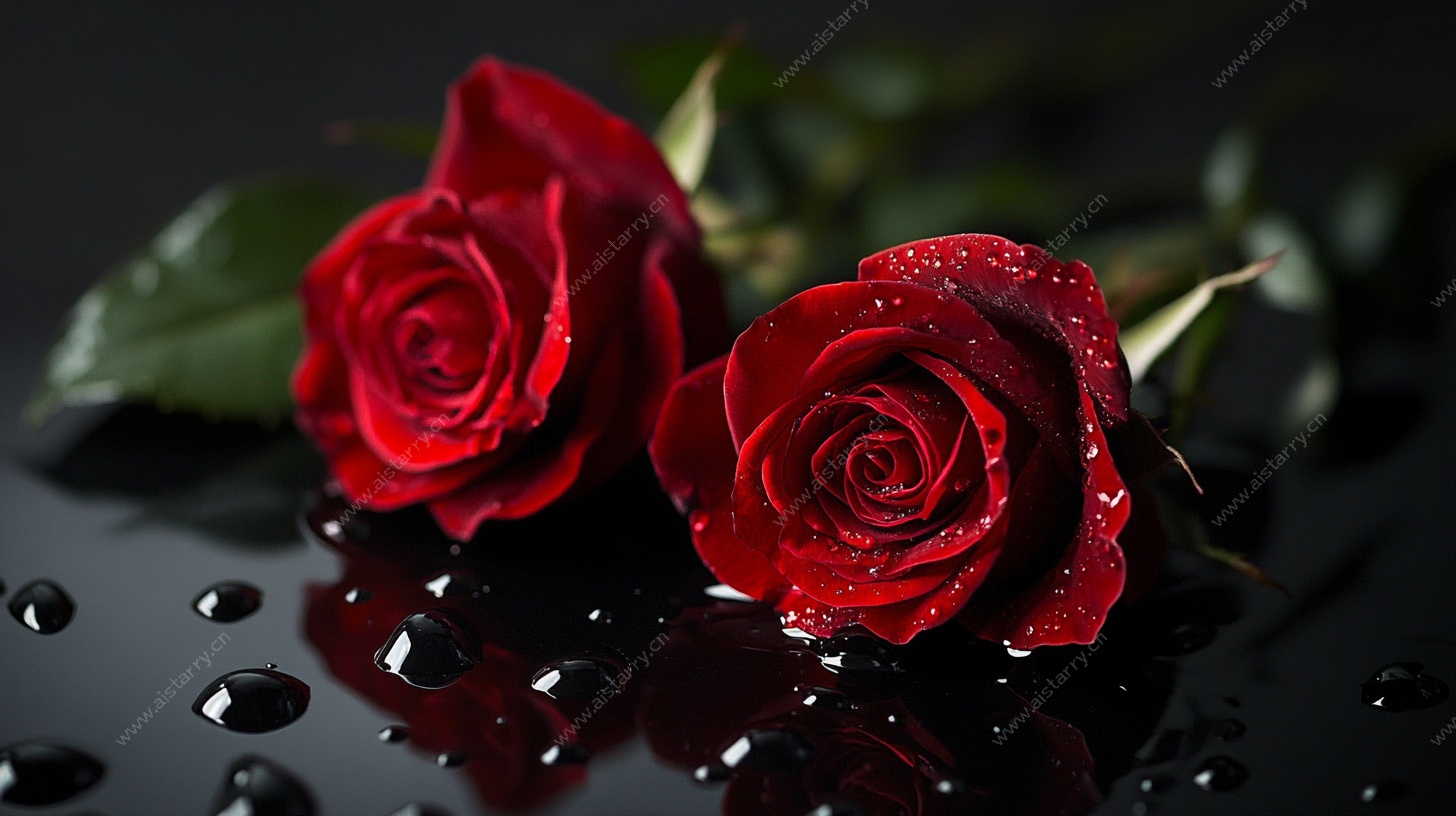 红玫瑰上的晶莹水珠