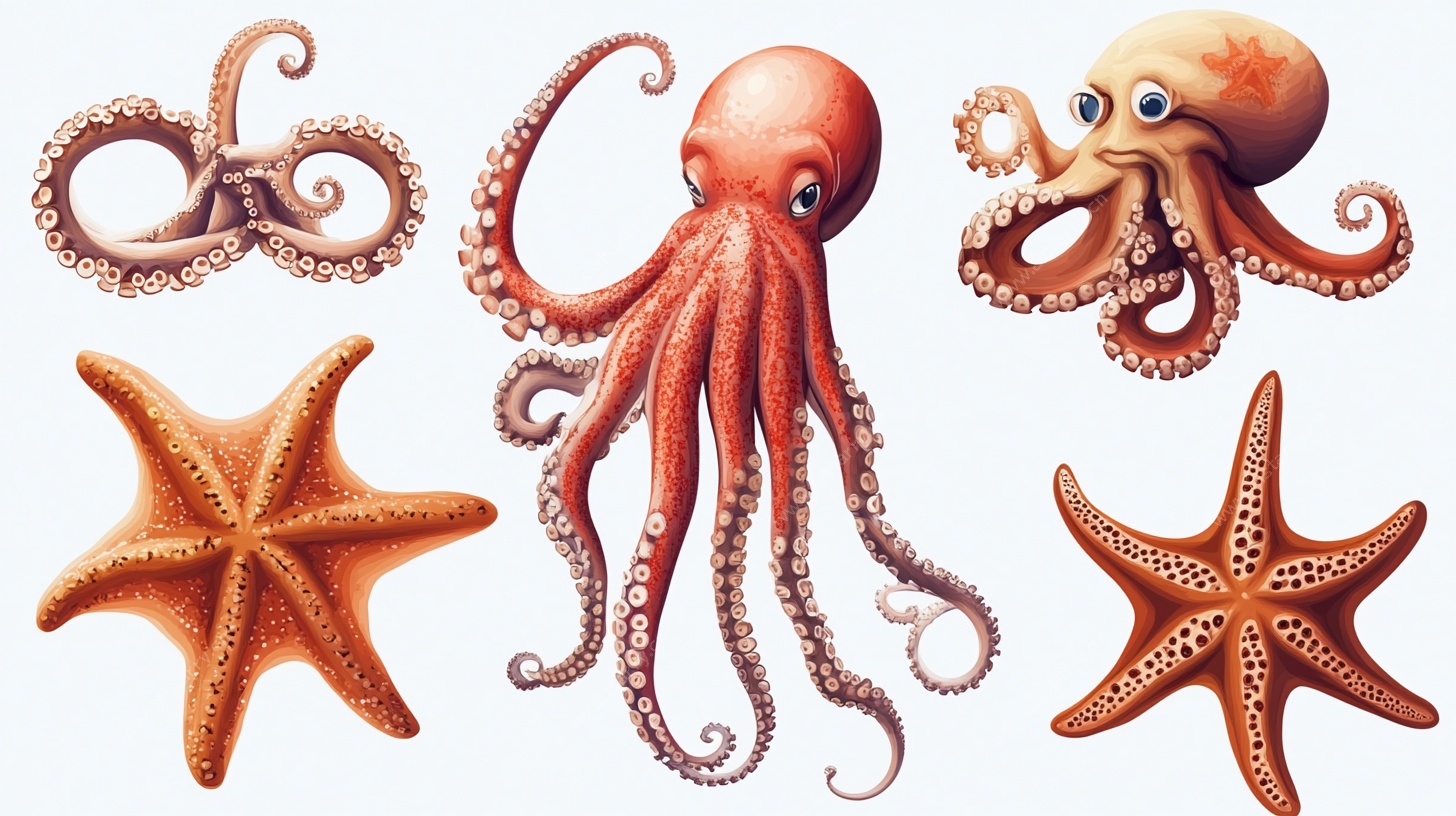 海洋生物插画 章鱼与海星