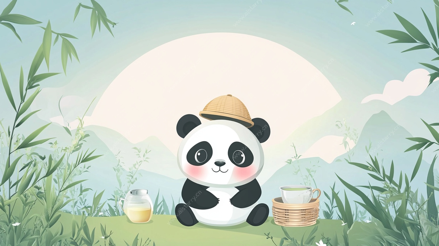 熊猫悠然品茶图