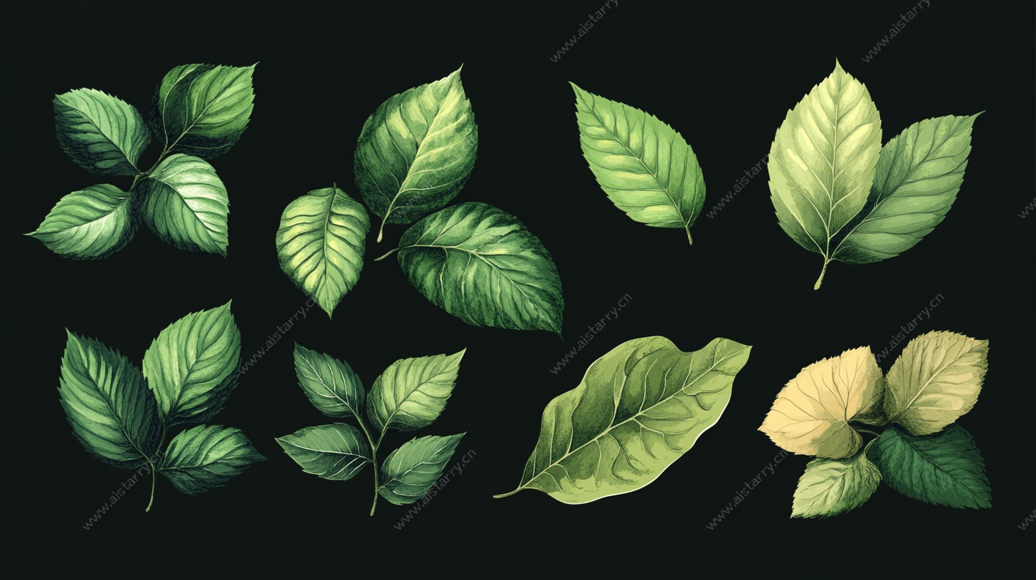 多样绿叶插画