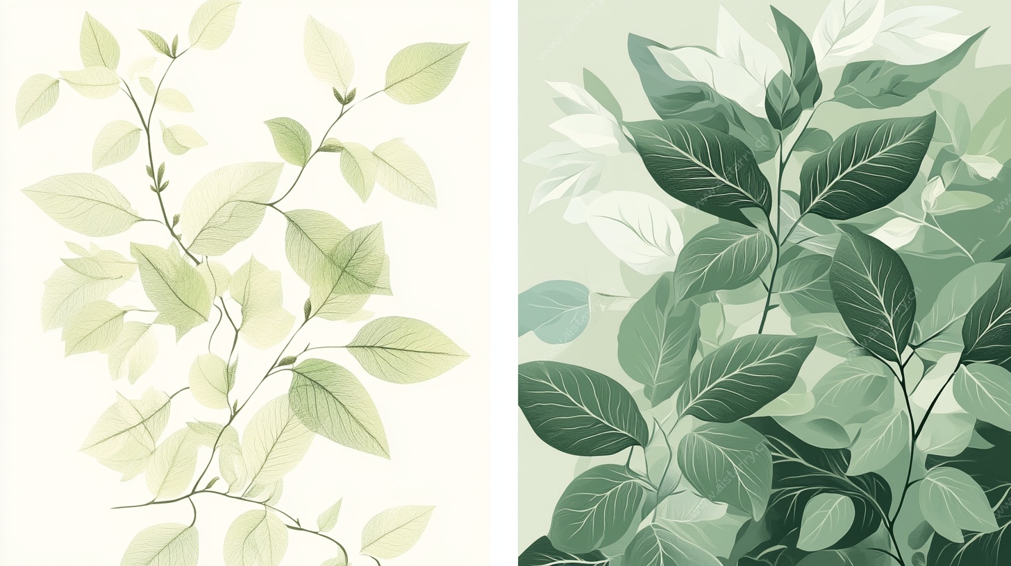 清新绿叶植物图案插画