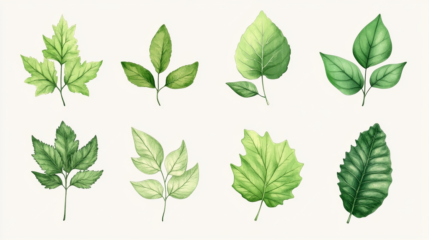 手绘清新绿叶插画集合