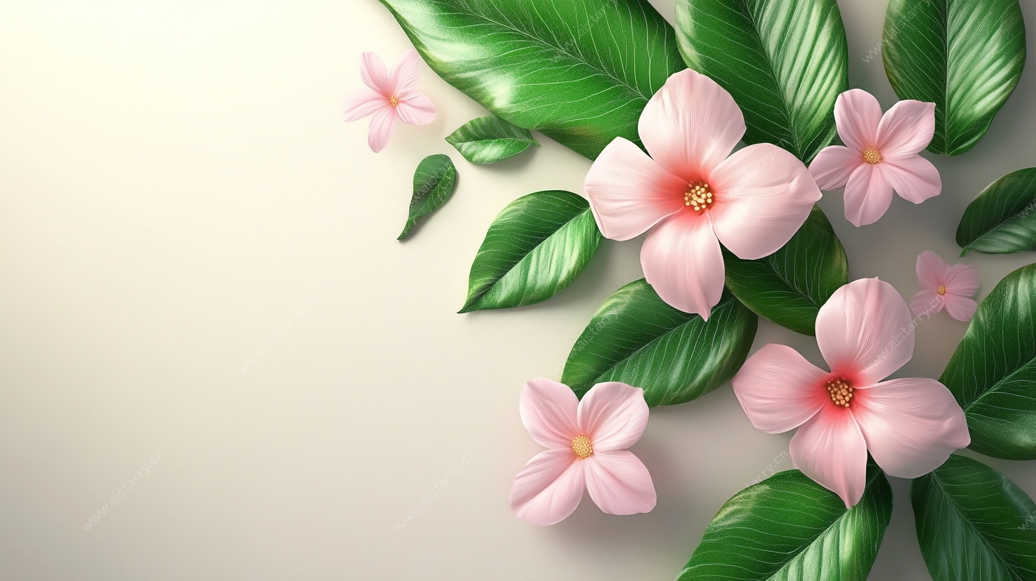 粉色花卉绿叶装饰图案