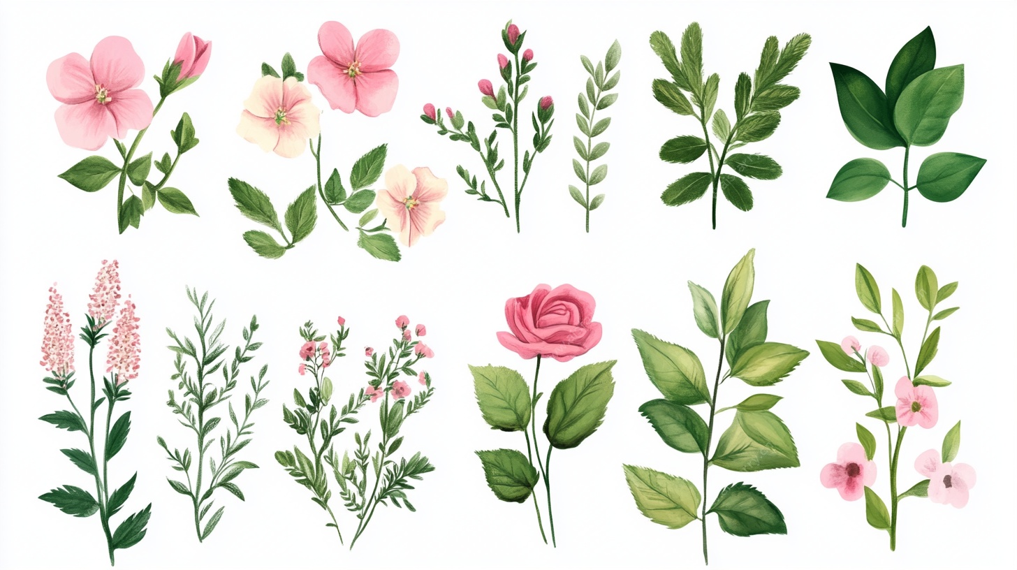 手绘清新花卉植物集合