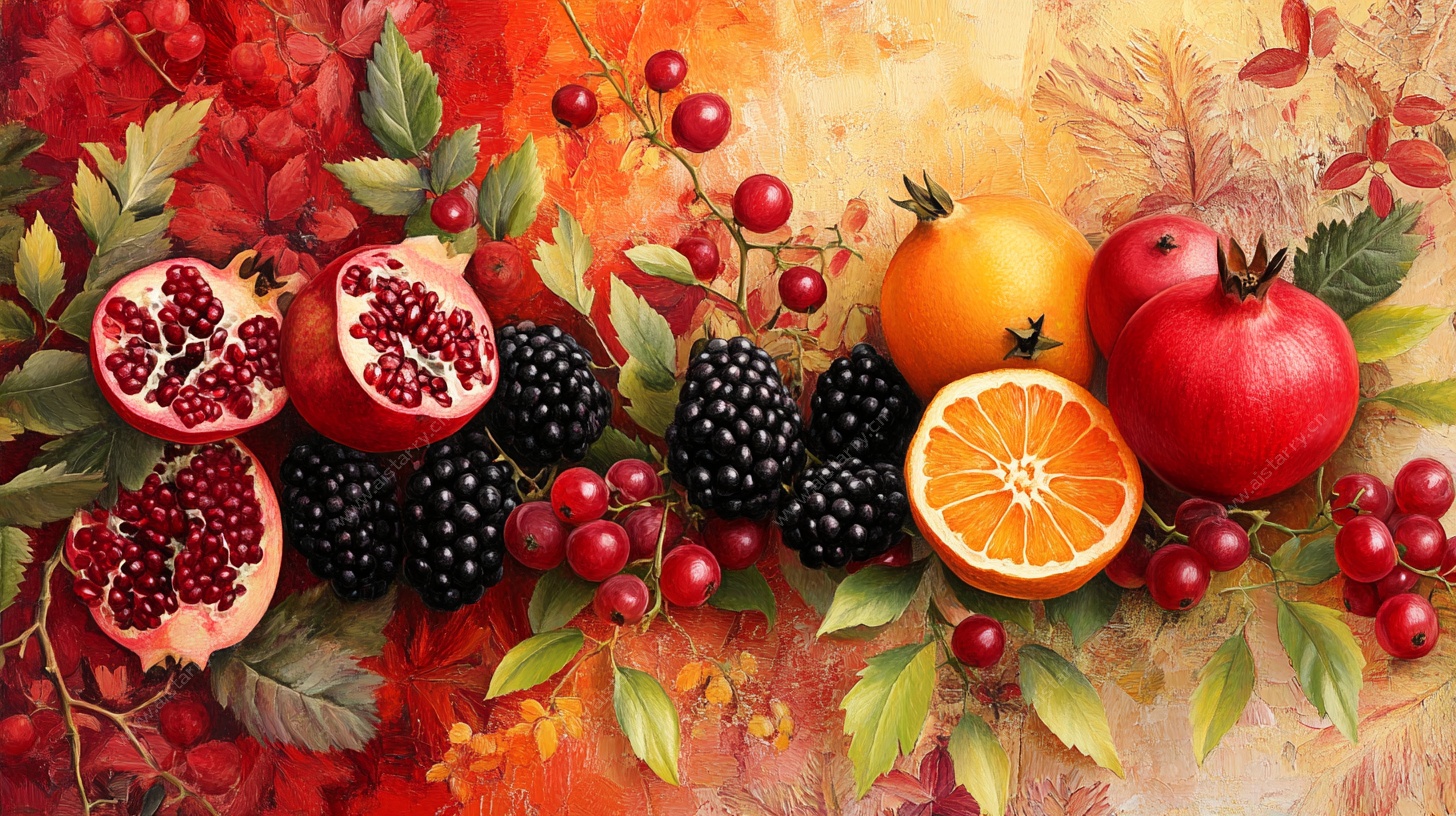 秋日缤纷水果静物画