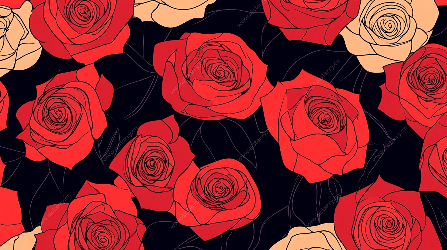 红玫瑰无缝图案背景