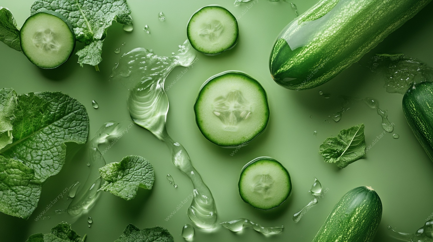 清新黄瓜与薄荷叶静物图