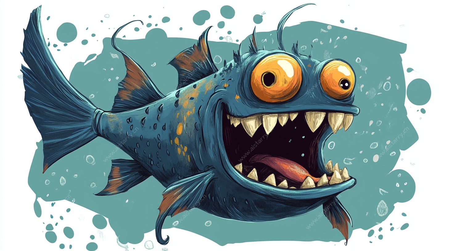 卡通大嘴怪鱼插画