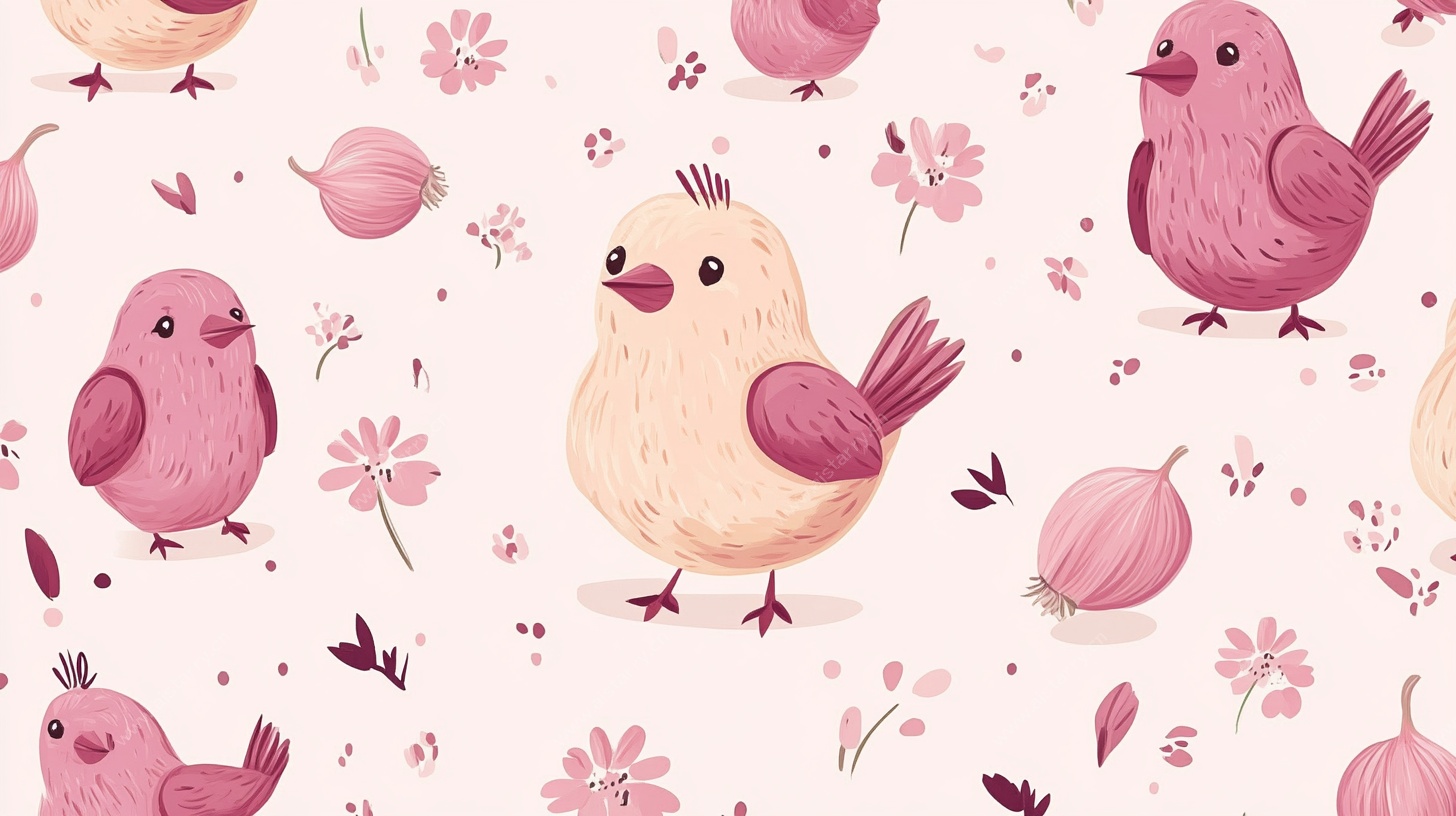 可爱小鸟花卉无缝图案