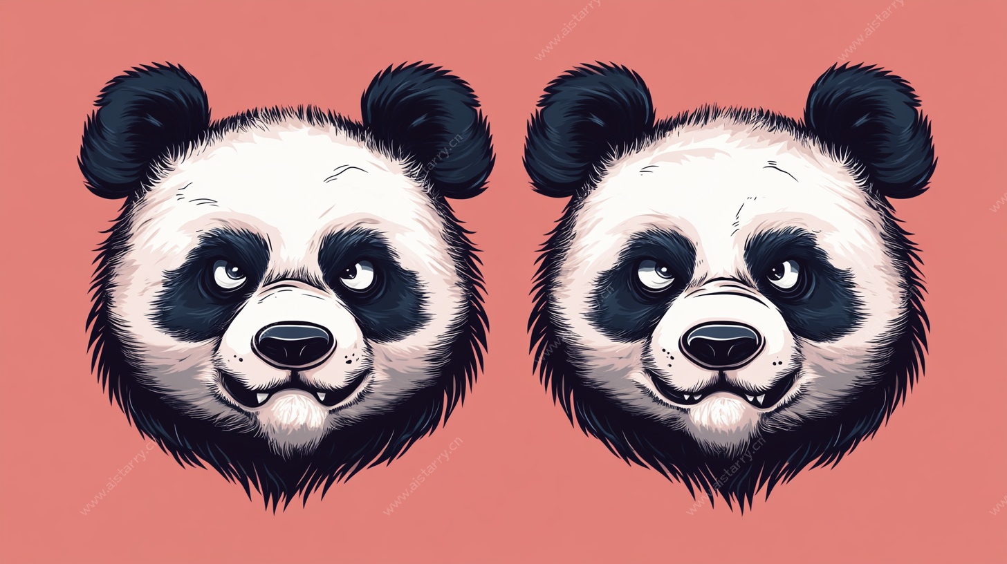 双熊猫头像插画