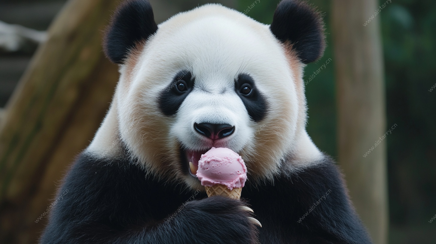 吃冰淇淋的可爱大熊猫
