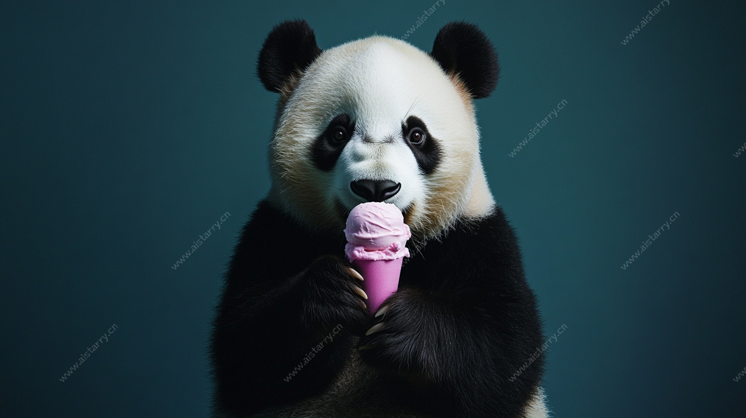 熊猫吃冰淇淋的趣味瞬间