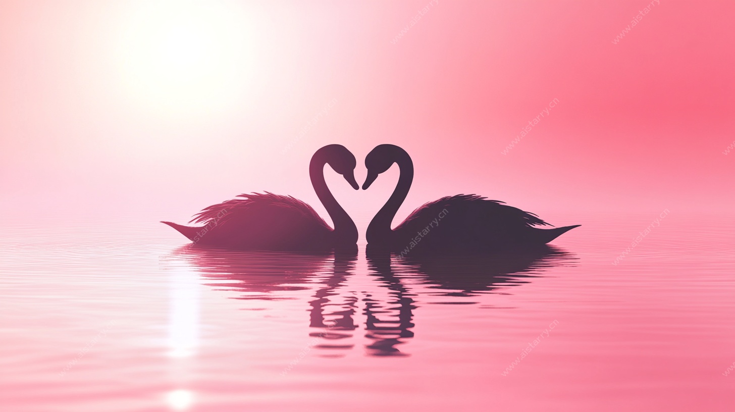 浪漫双天鹅爱心剪影图