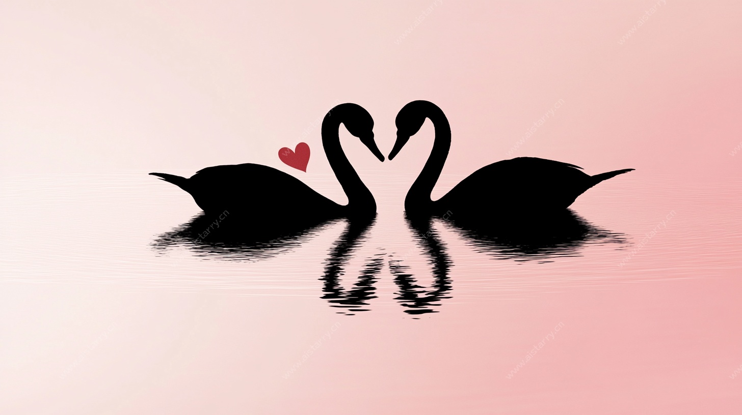 双天鹅爱心剪影图
