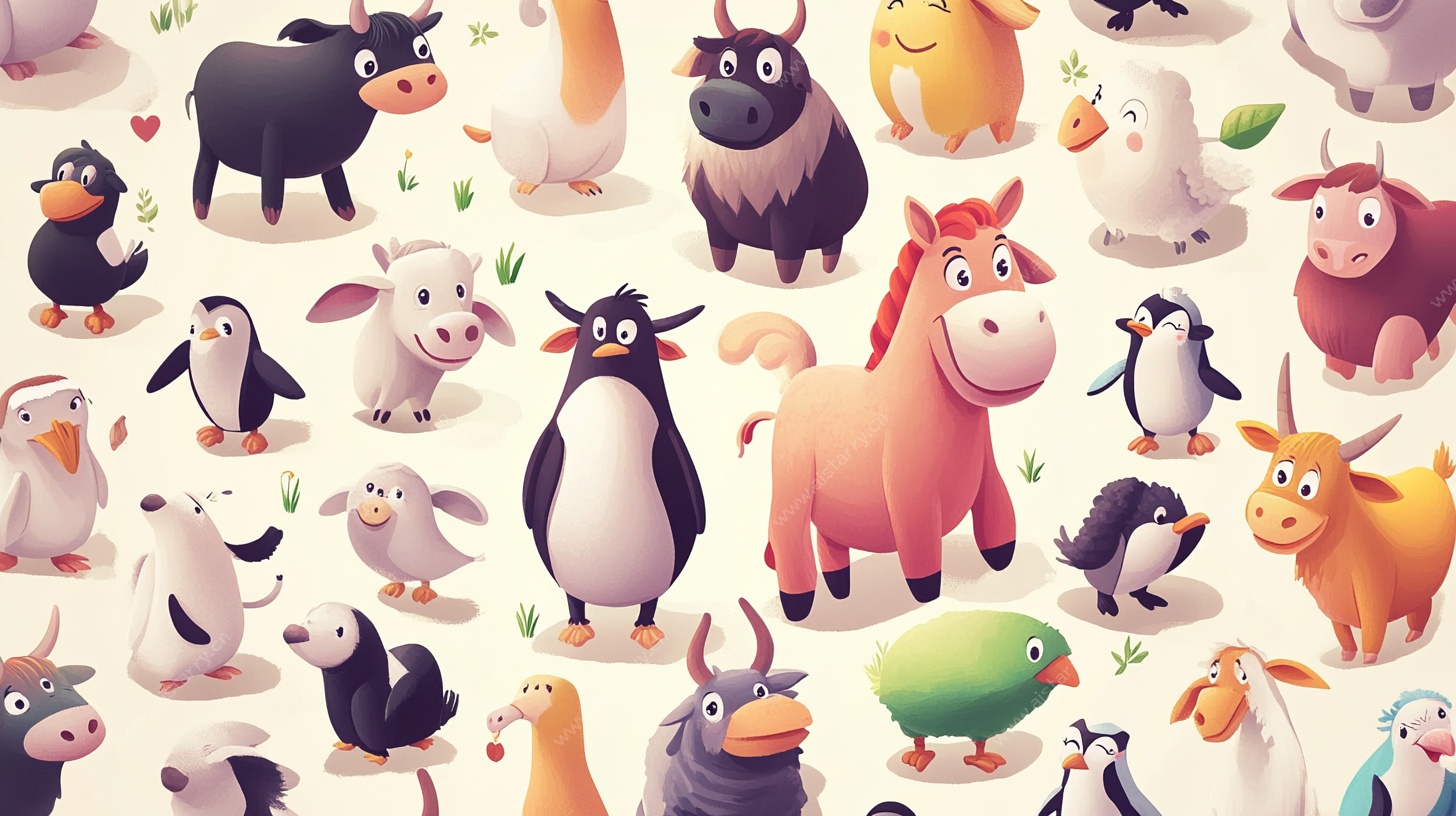 可爱动物大集合插画