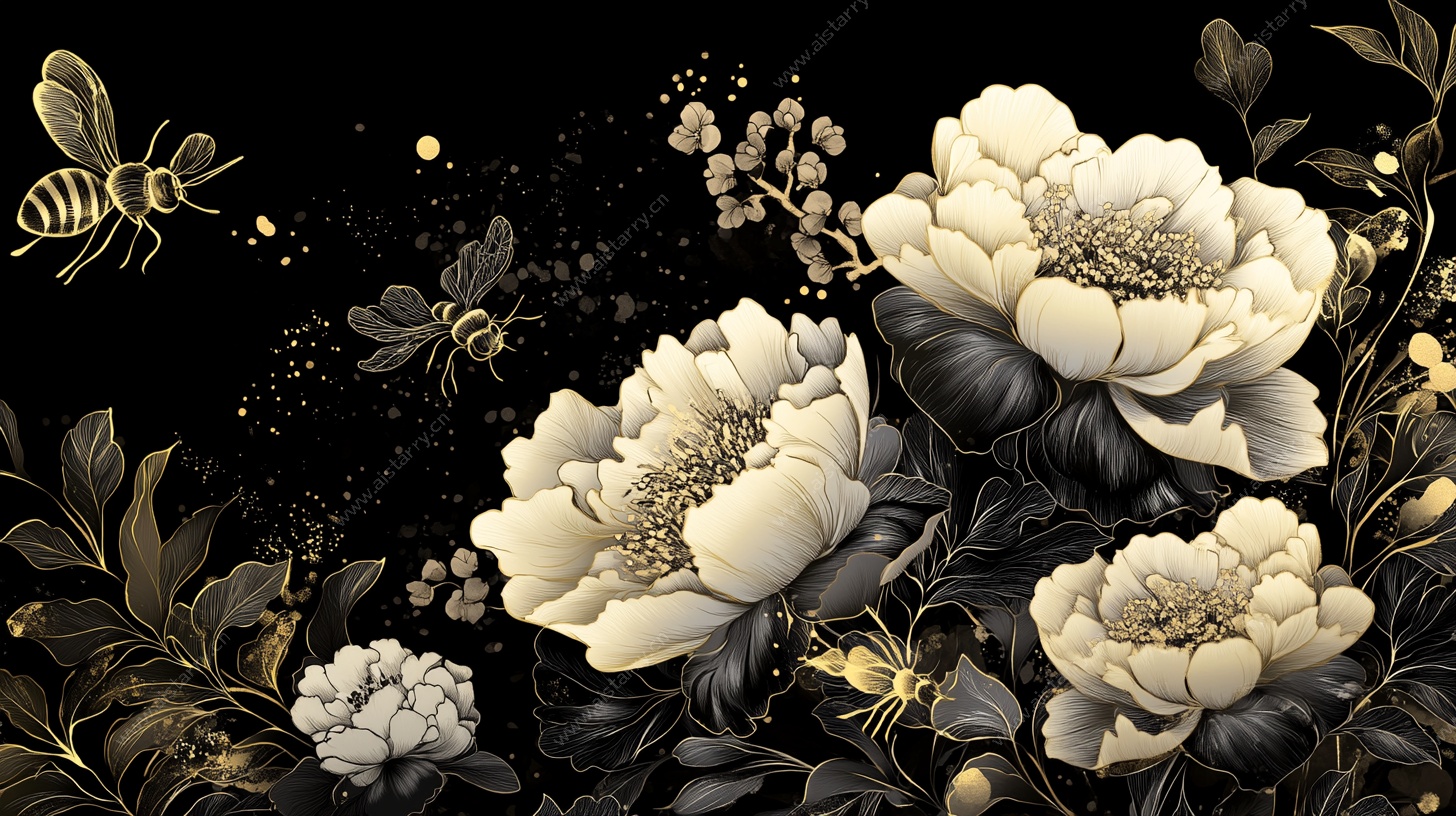 金白牡丹与蜂的梦幻图景