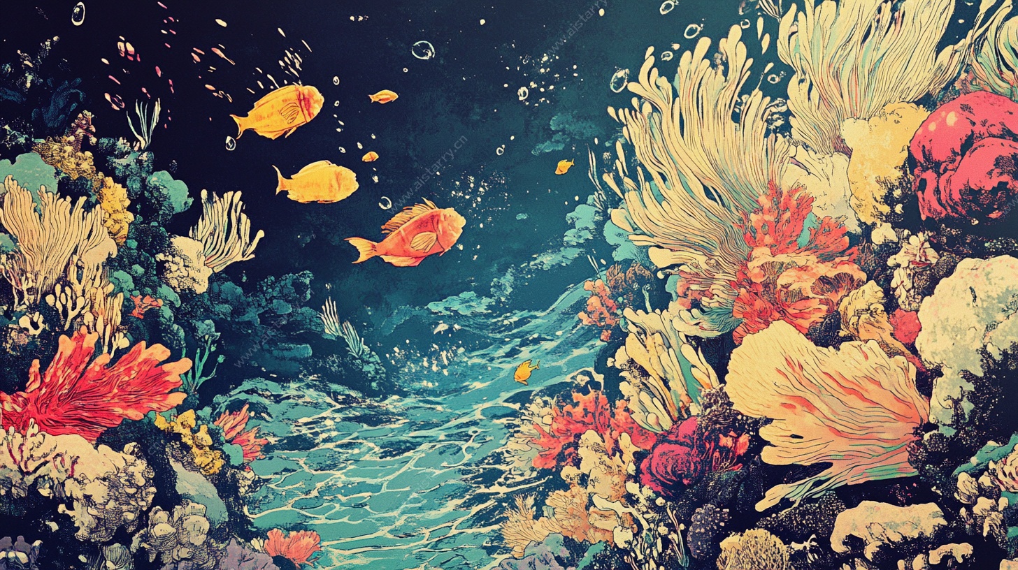 梦幻海底珊瑚与游鱼景象
