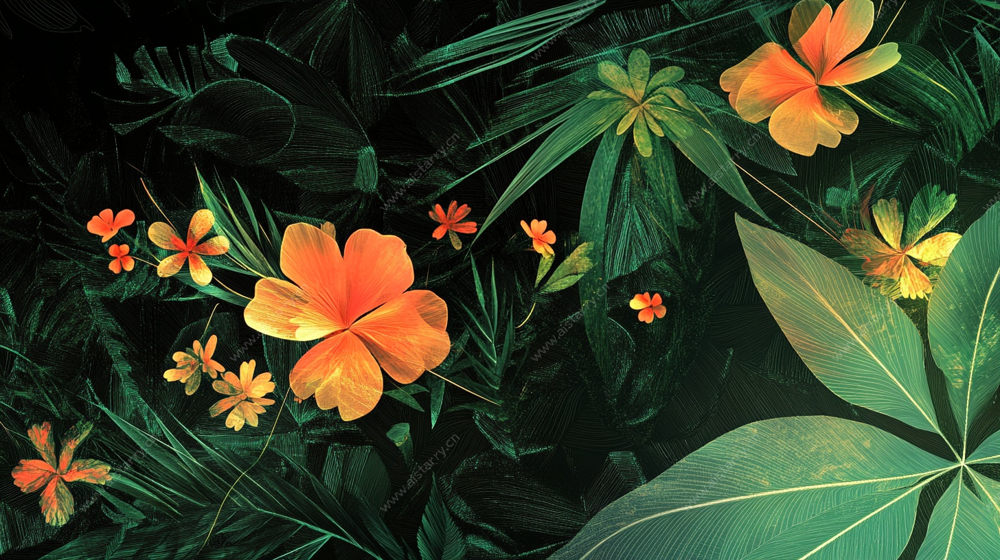 热带花卉绿意插画